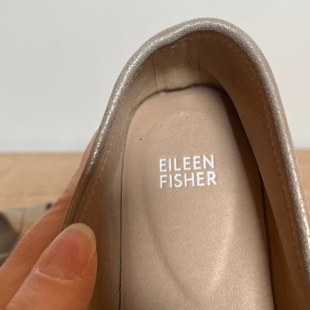 Eileen Fisher Eena Metallic Suede Twist Slip-On Loafers Platinum Sz 9.5 Comfort - Picture 5 of 6